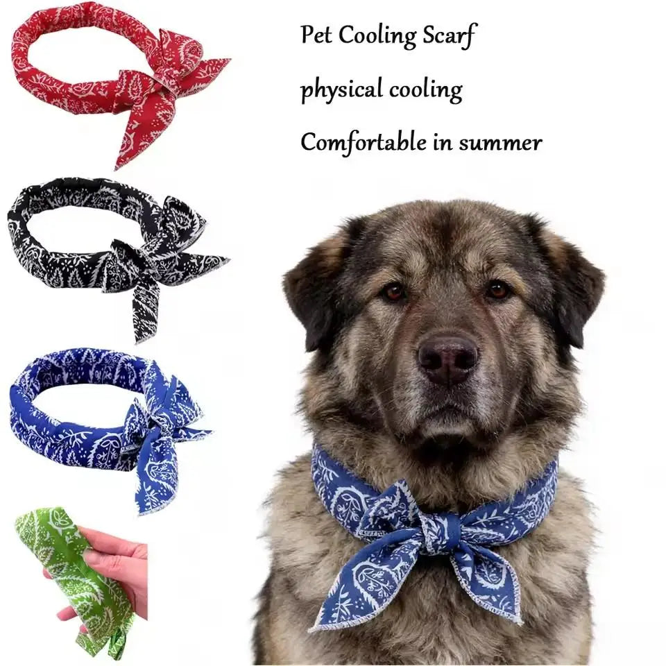 Pet Cooling Ice Scarf Cool Ice Towel Heatstroke Dogs Cats Ice Collar Adjustable Cat Collar Bib prevent heat stroke Dog Supplies