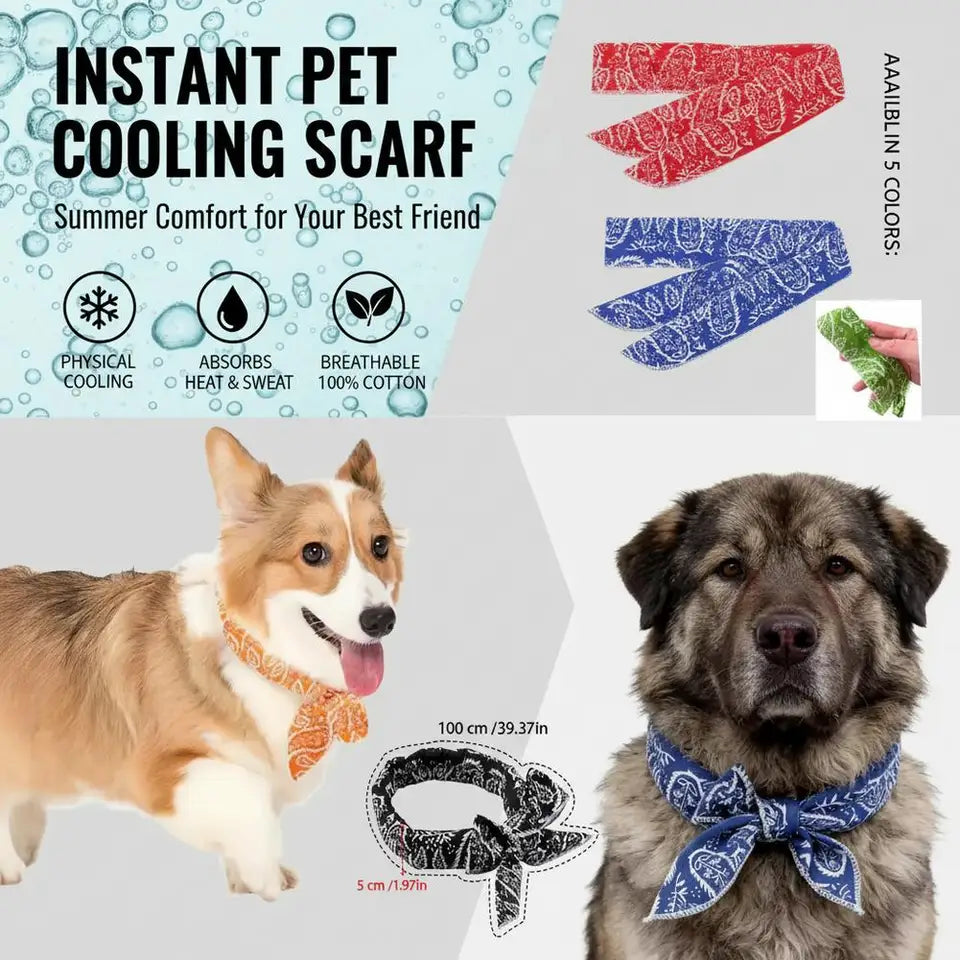 Pet Cooling Ice Scarf Cool Ice Towel Heatstroke Dogs Cats Ice Collar Adjustable Cat Collar Bib prevent heat stroke Dog Supplies